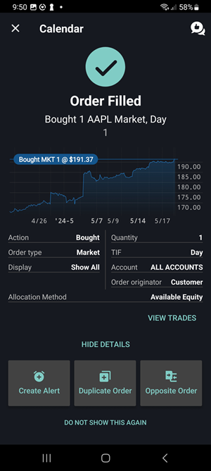 The post order screen on the Android Phone